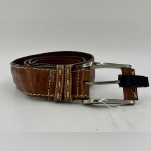Vtg Tommy Bahama Genuine Crocodile Leather Belt Italian Brass Buckle Cognac 42